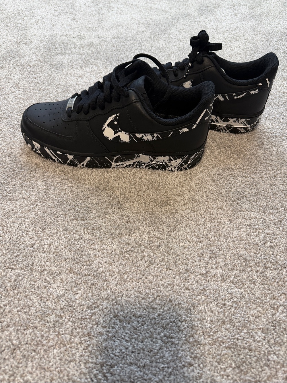 Nike Black Sneakers with White Paint-Splash Swoosh
